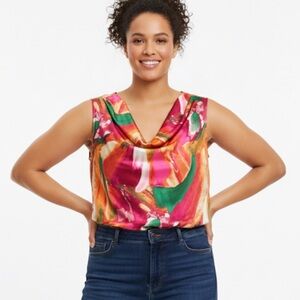 Emily Wonder Abstract Print Drape Neck Top size 1X